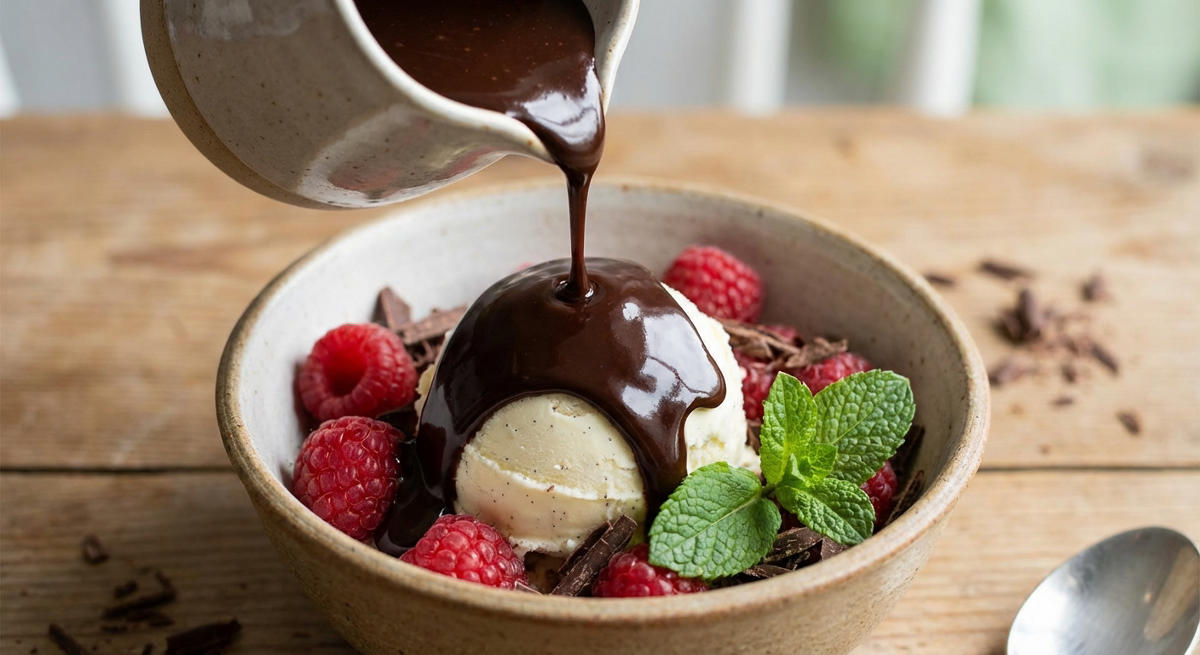 Dunkle Schokoladensauce