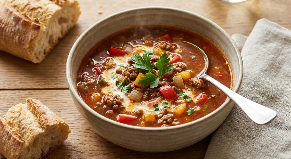 Hackfleisch-Pusztasalat-Suppe