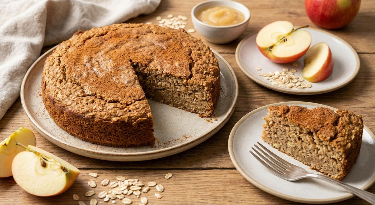 Haferflockenkuchen ohne Zucker und Mehl mit Apfelmus