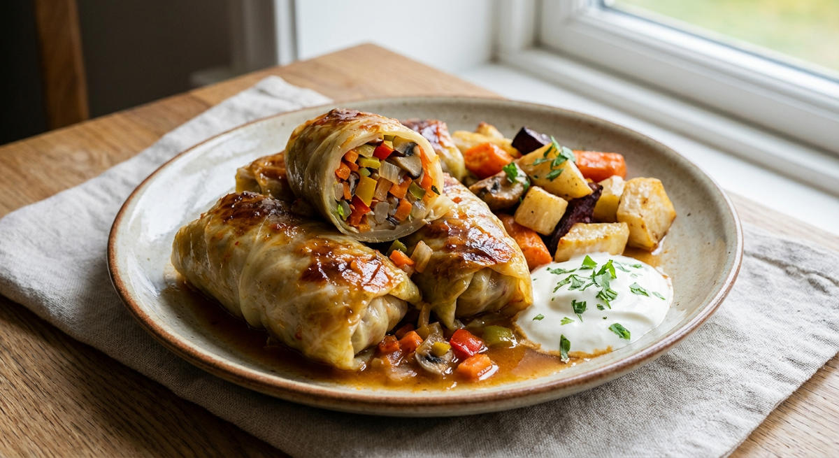 Krautrouladen mit Gemüsefüllung