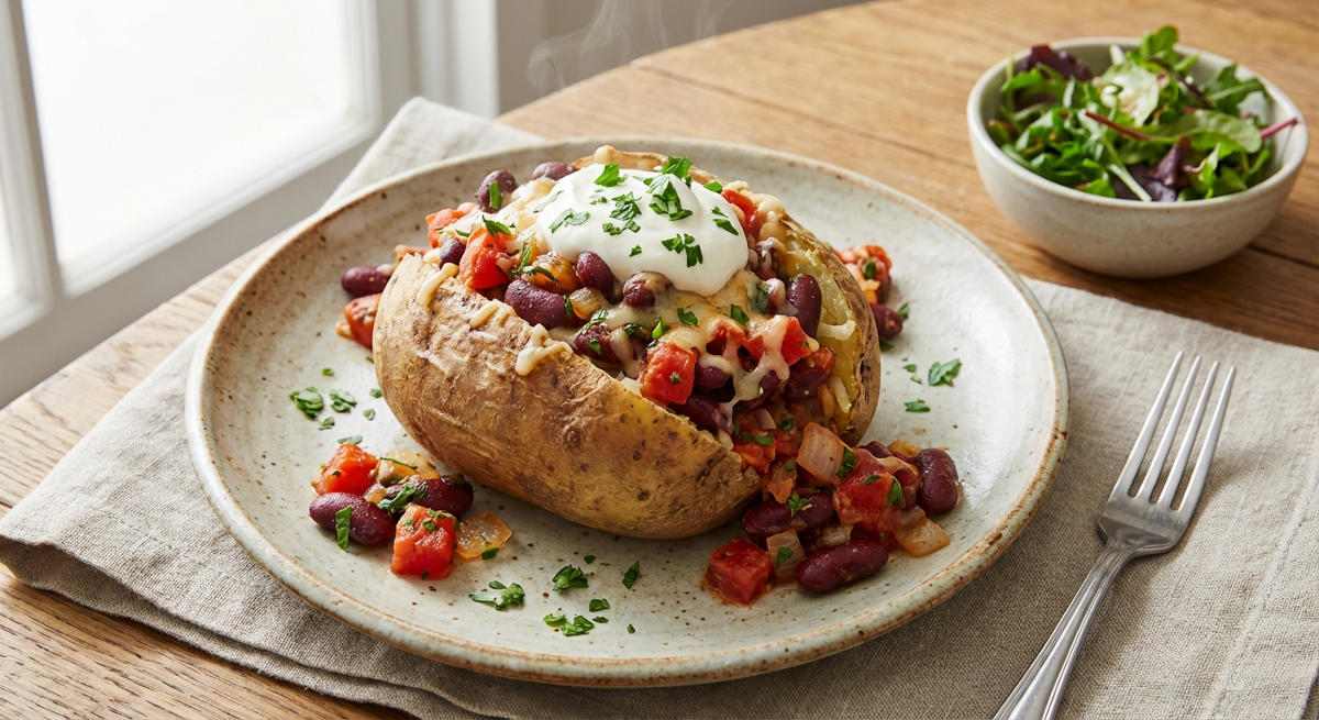 Ofenkartoffel mit Tomaten-Bohnen-Füllung