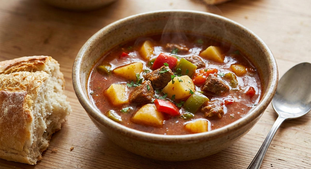 Gulaschsuppe mit Erdäpfeln und Paprika