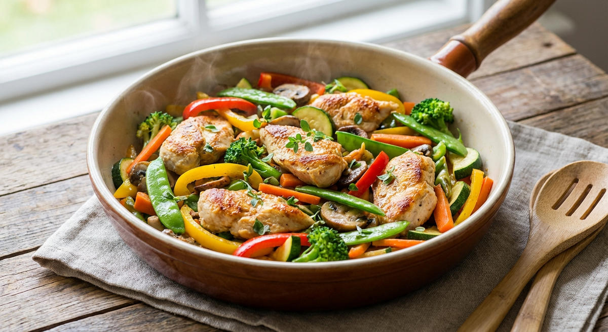 Gemüsepfanne mit Hähnchenbrust