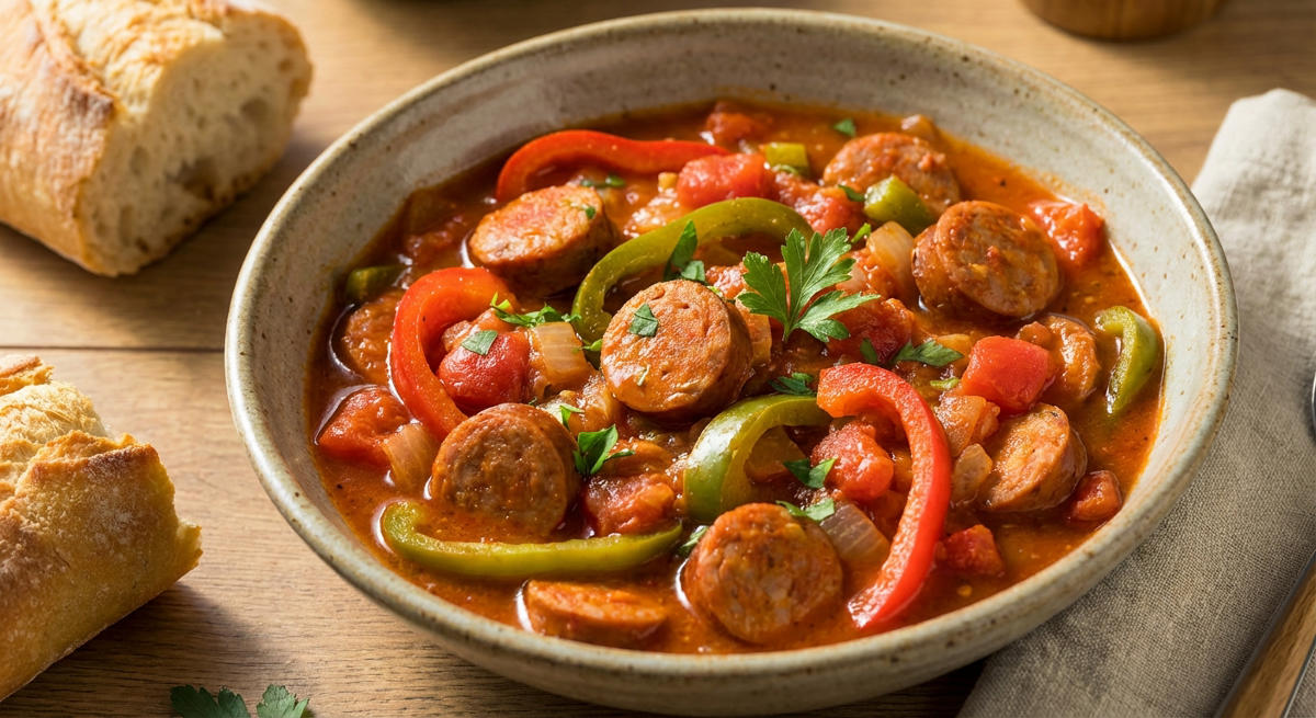 Paprika-Tomaten mit Bratwurst
