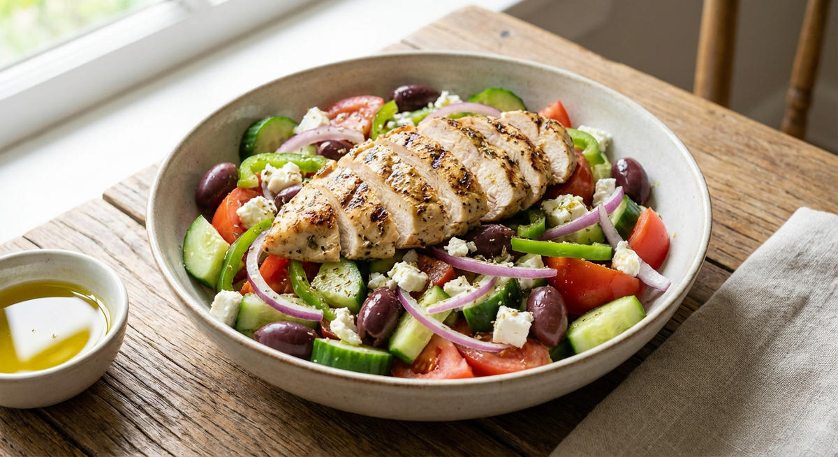 Griechischer Salat mit Hähnchenbrust