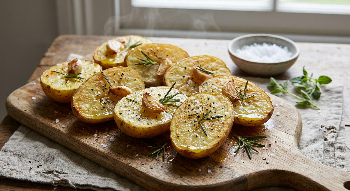 Gebackene Kartoffelhälften mit Knoblauch und Rosmarin