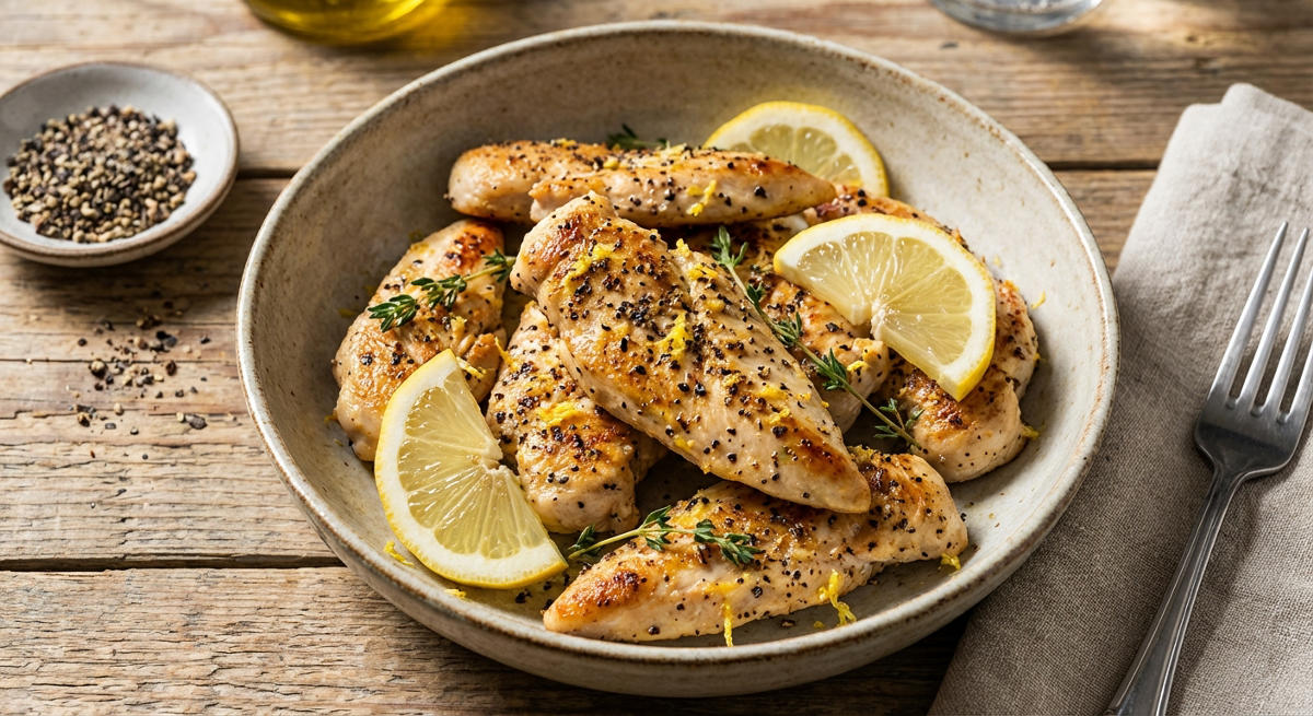 Hähnchenstreifen mit Pfeffer und Zitrone