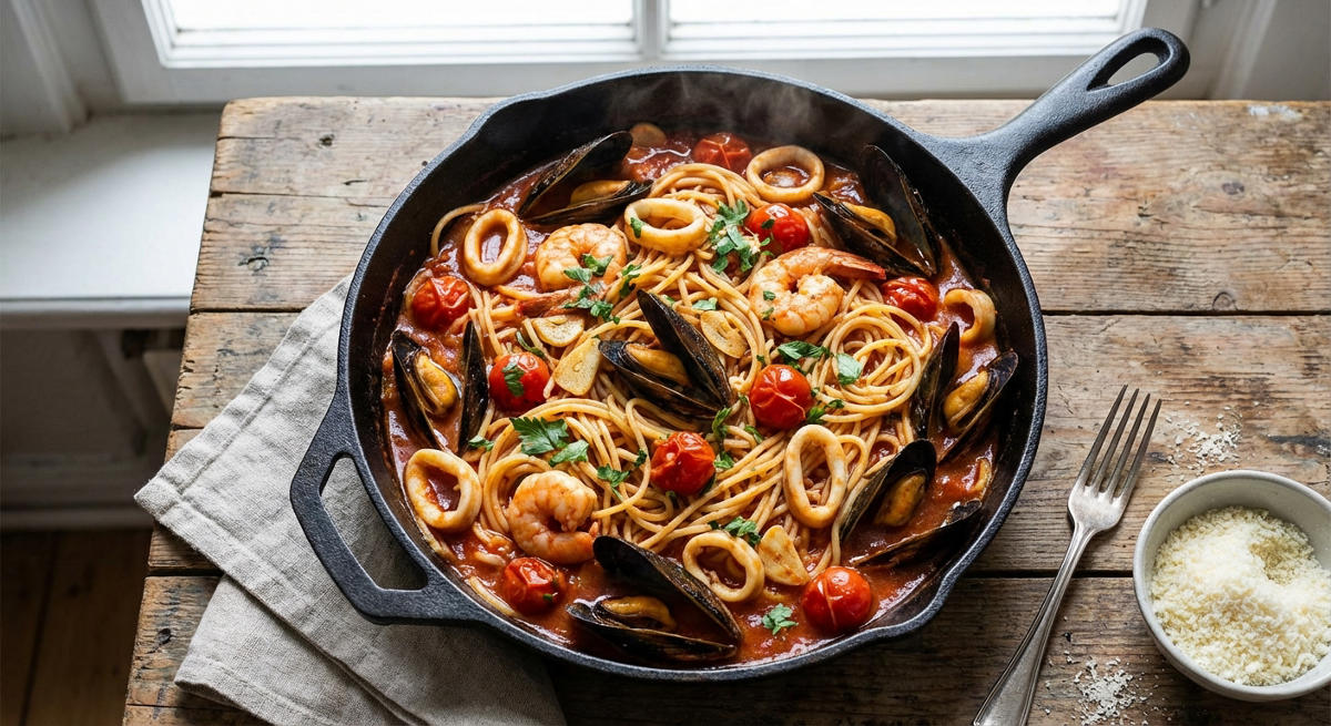 One-Pot-Pasta mit Meeresfrüchten