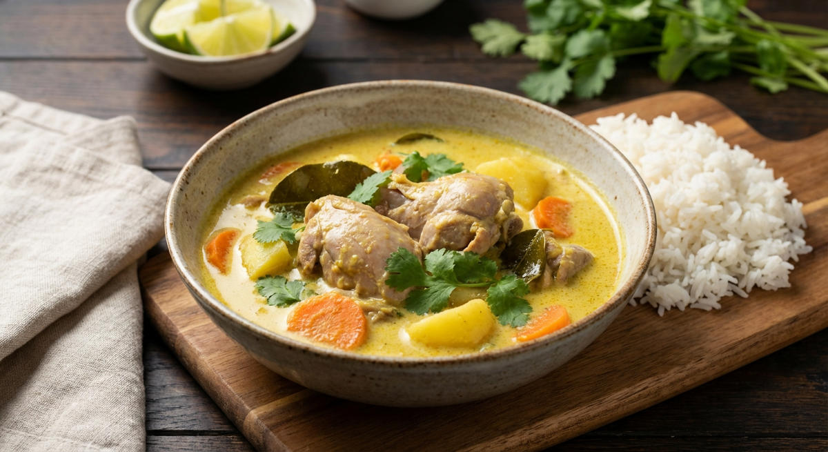 Kaninchencurry mit Kokosmilch und Limettenblättern