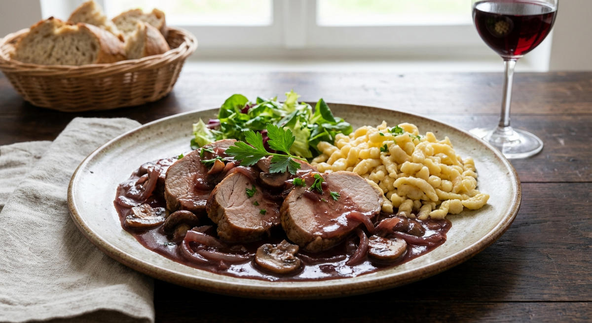 Schweinegeschnetzeltes in Rotweinsoße
