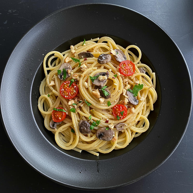 Spaghetti mit Nüssen und Knoblauch