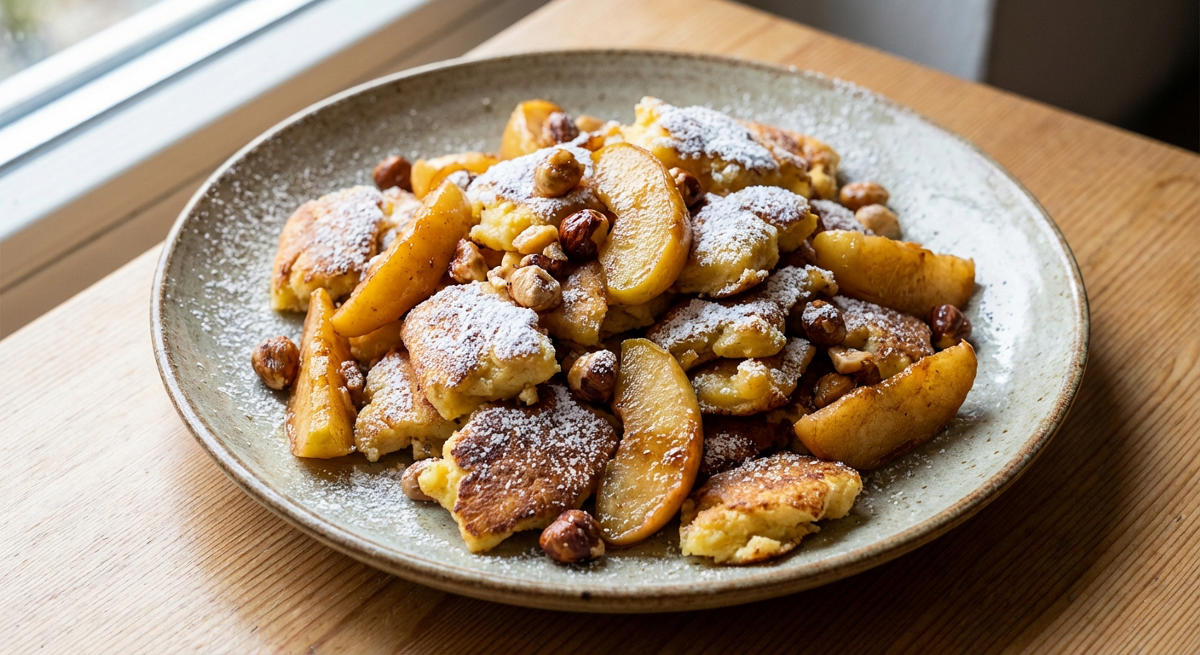 Kaiserschmarren mit gerösteten Nüssen und karamellisierten Äpfeln