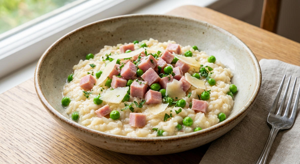Schinken-Erbsen-Risotto