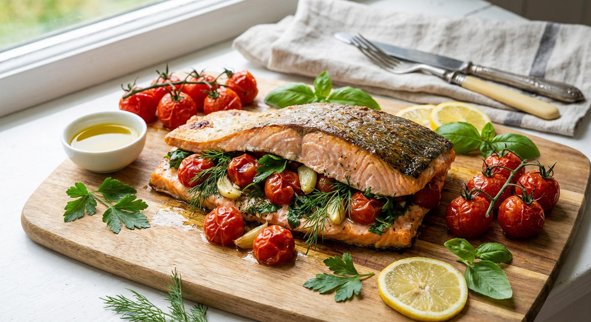 Gefüllter Lachs mit Tomaten und Kräutern