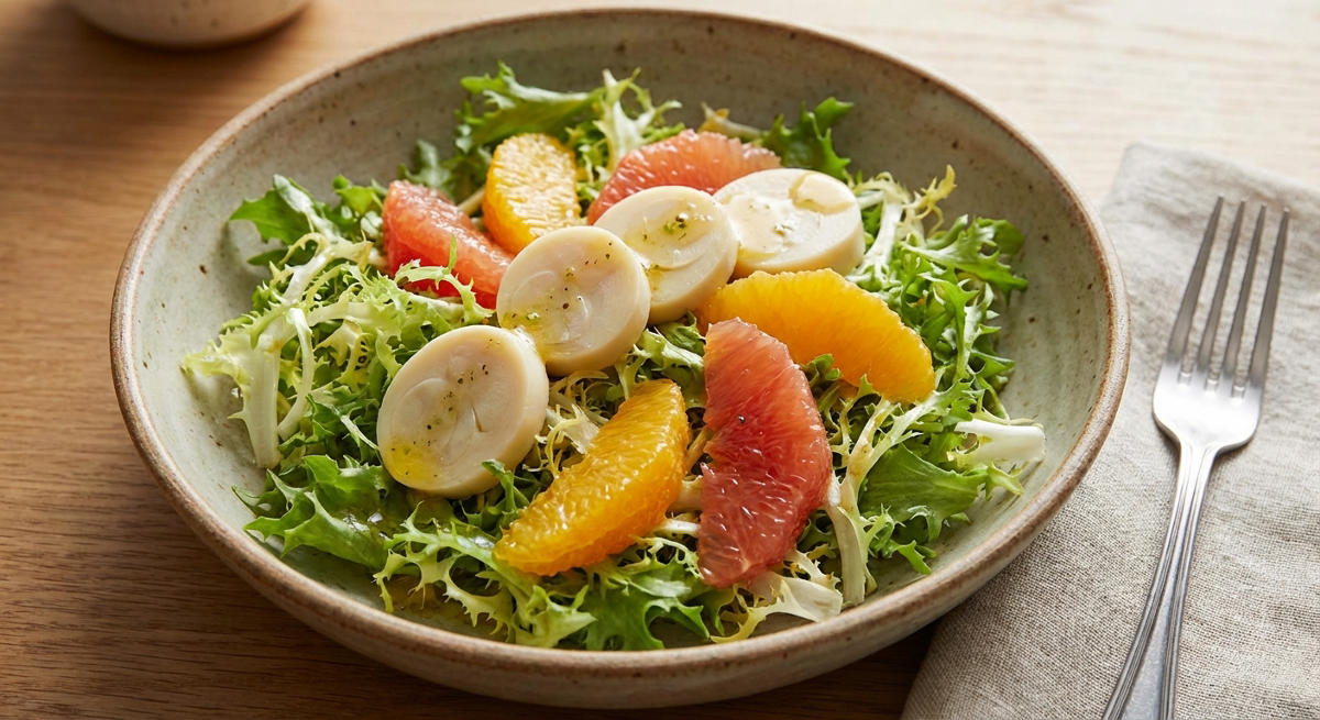 Friséesalat mit Palmenherzen und Zitrusfrüchten