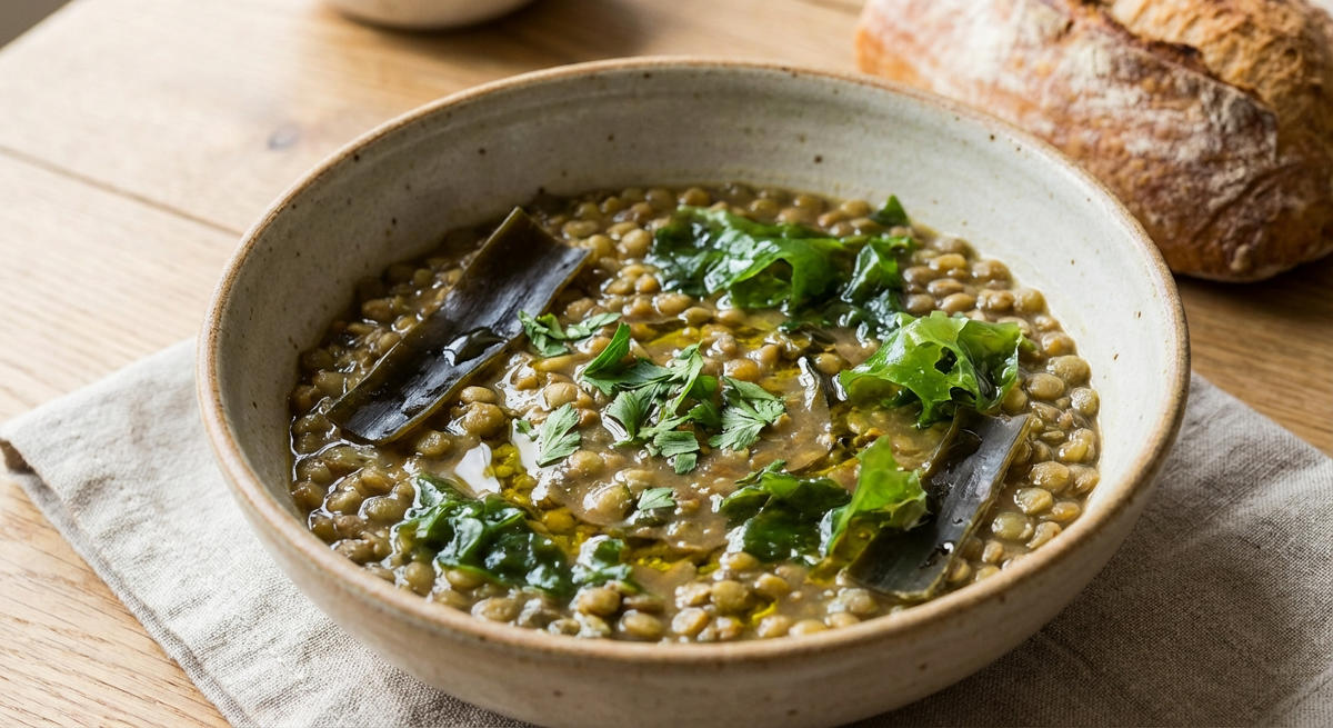 Linseneintopf mit Kombu und Meersalat