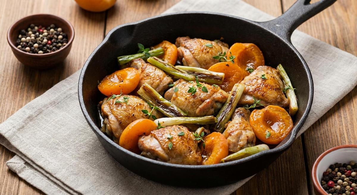 Hähnchen-Lauchzwiebel-Pfanne mit Aprikosen