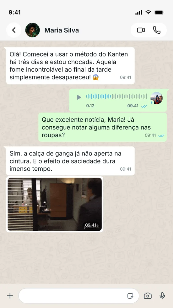 Conversa real no WhatsApp com Maria Silva sobre os resultados da Gelatina Japonesa