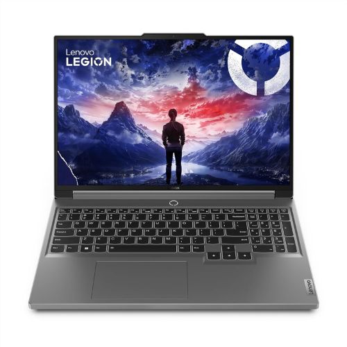Notebook gamer Lenovo Legion 5 em uma mesa com luz de fundo RGB.