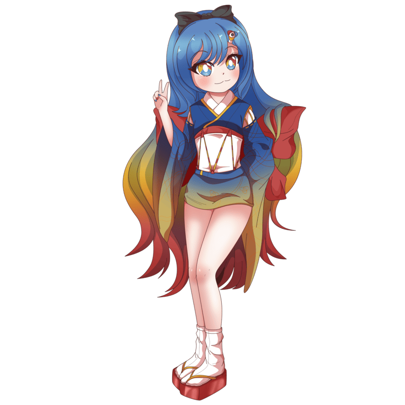 Mascote Mimi-chan comemorando