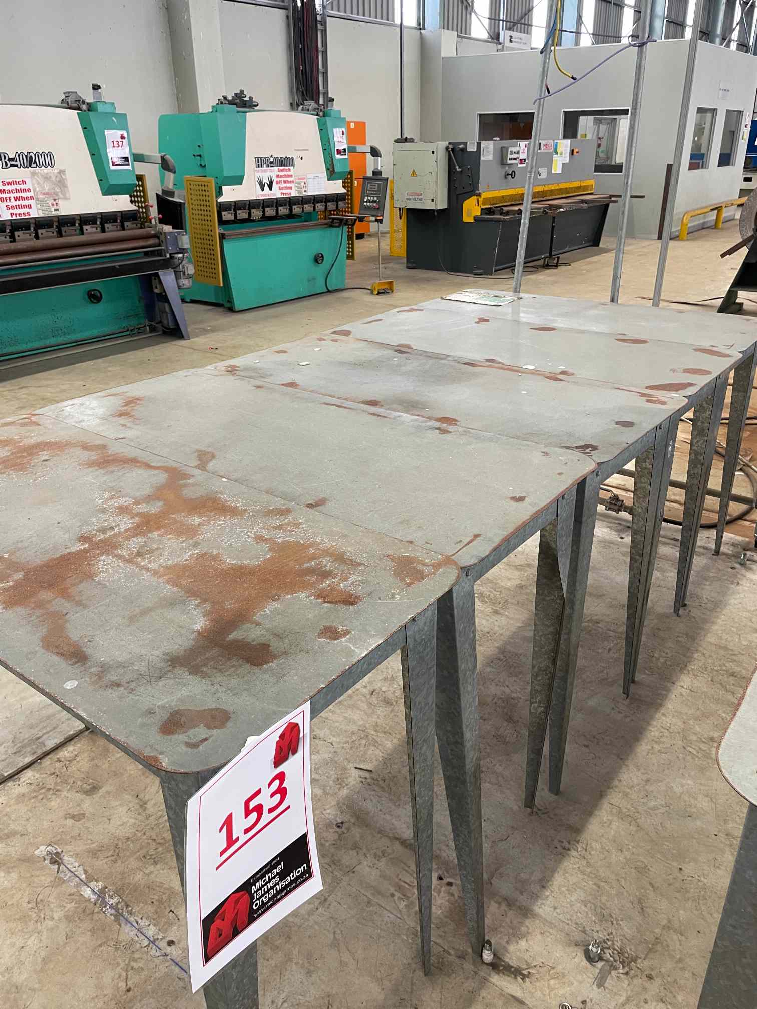 5 X STEEL WOODEN TOP WORKTABLES