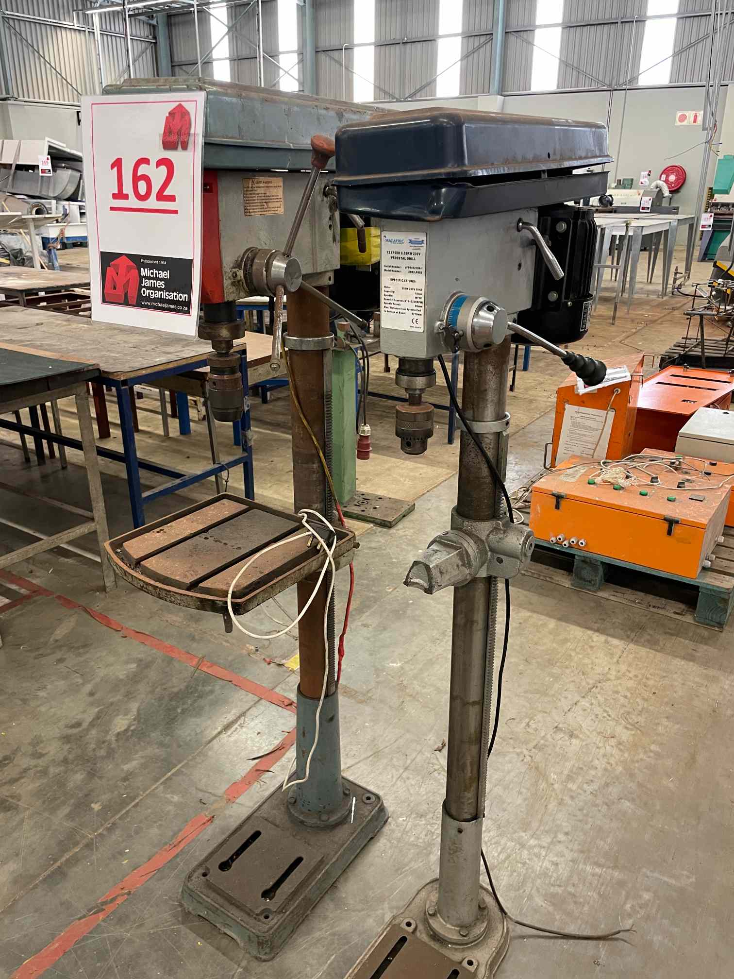 2 X DRILL PRESSES (MAC AFRIC) & ADENDORF BENCH GRINDER