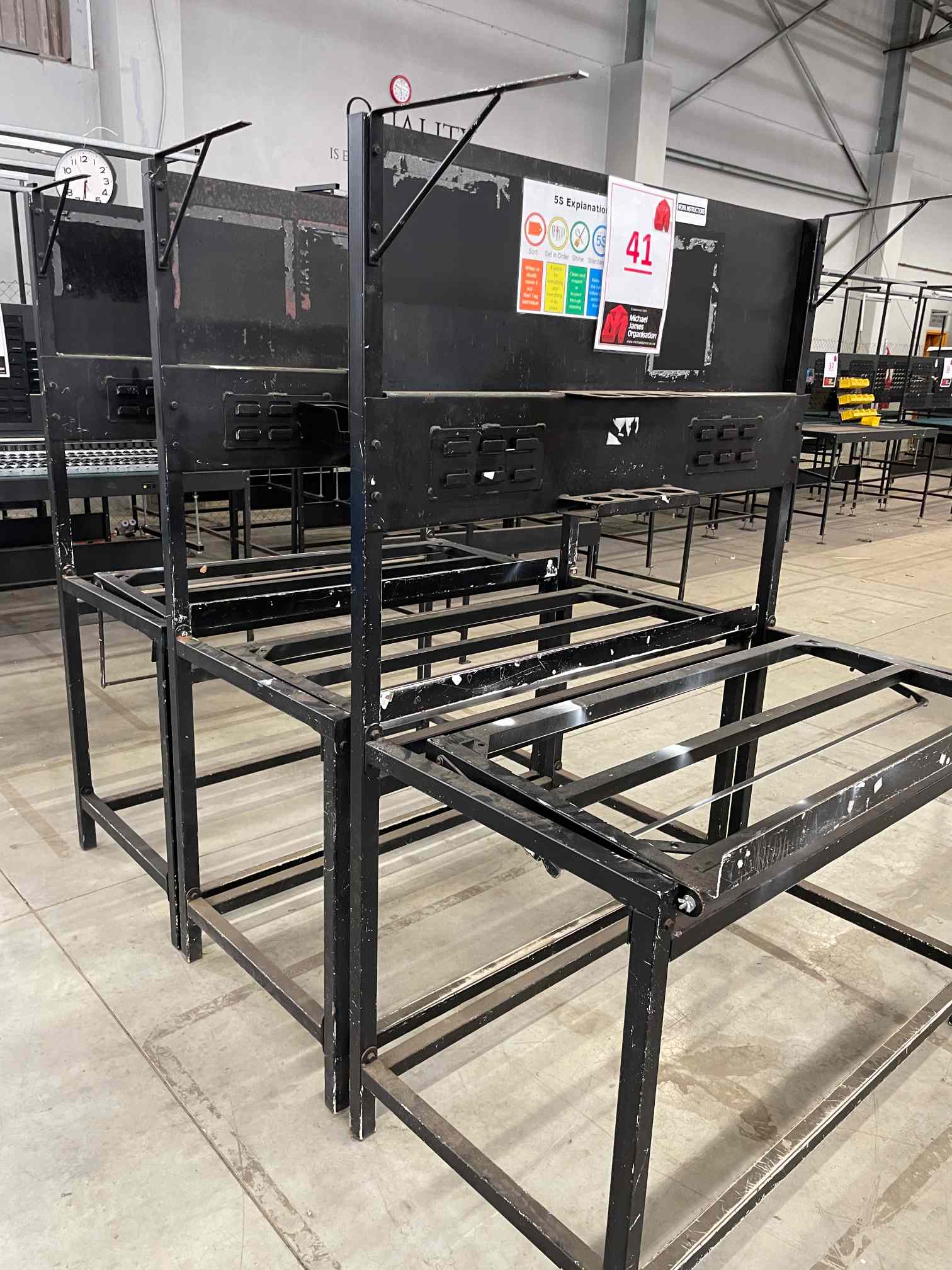 3 X BLACK STEEL FRAME WORK STATIONS