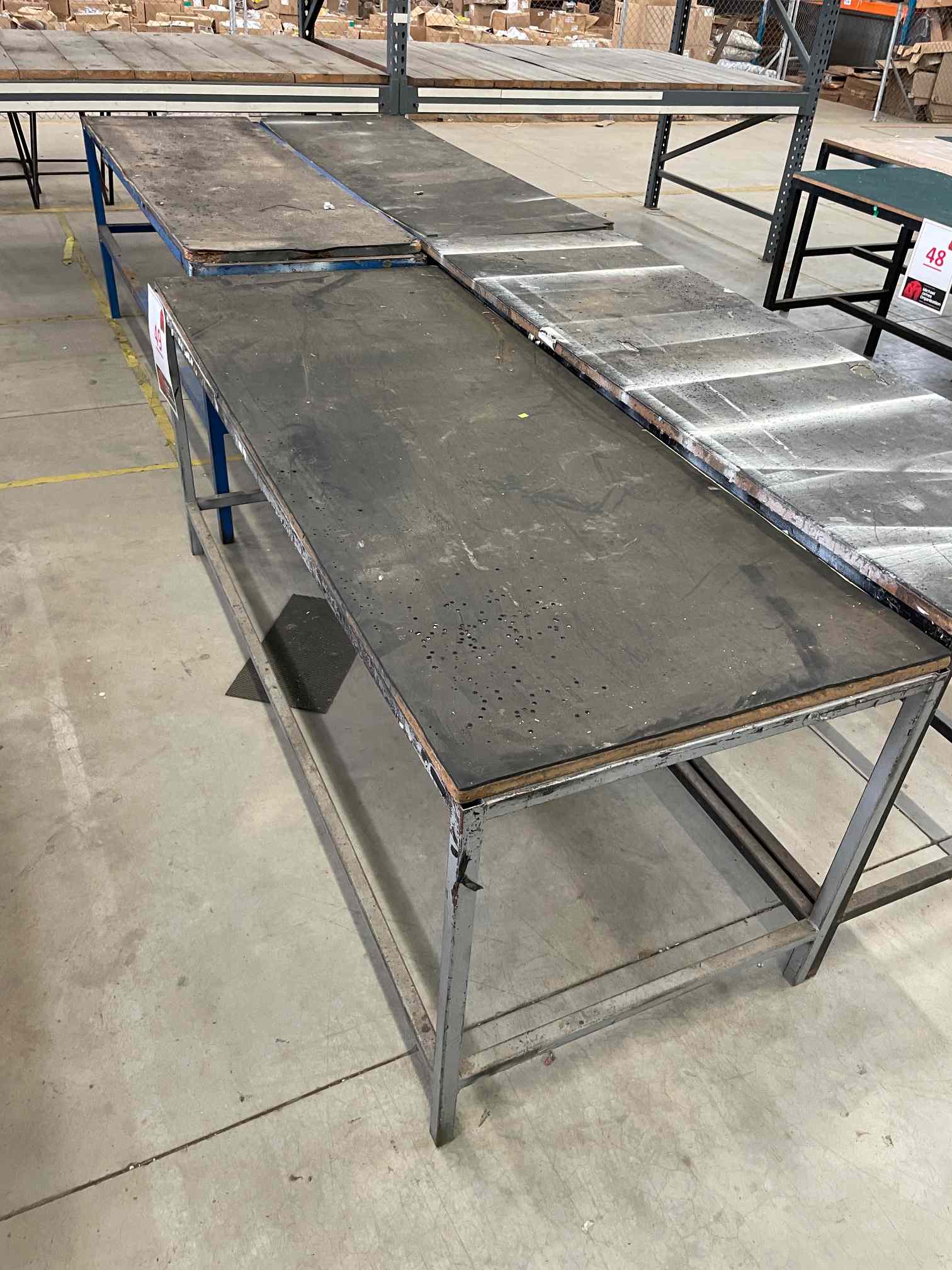 4 X STEEL WOODE/ RUBBER TOP TABLES
