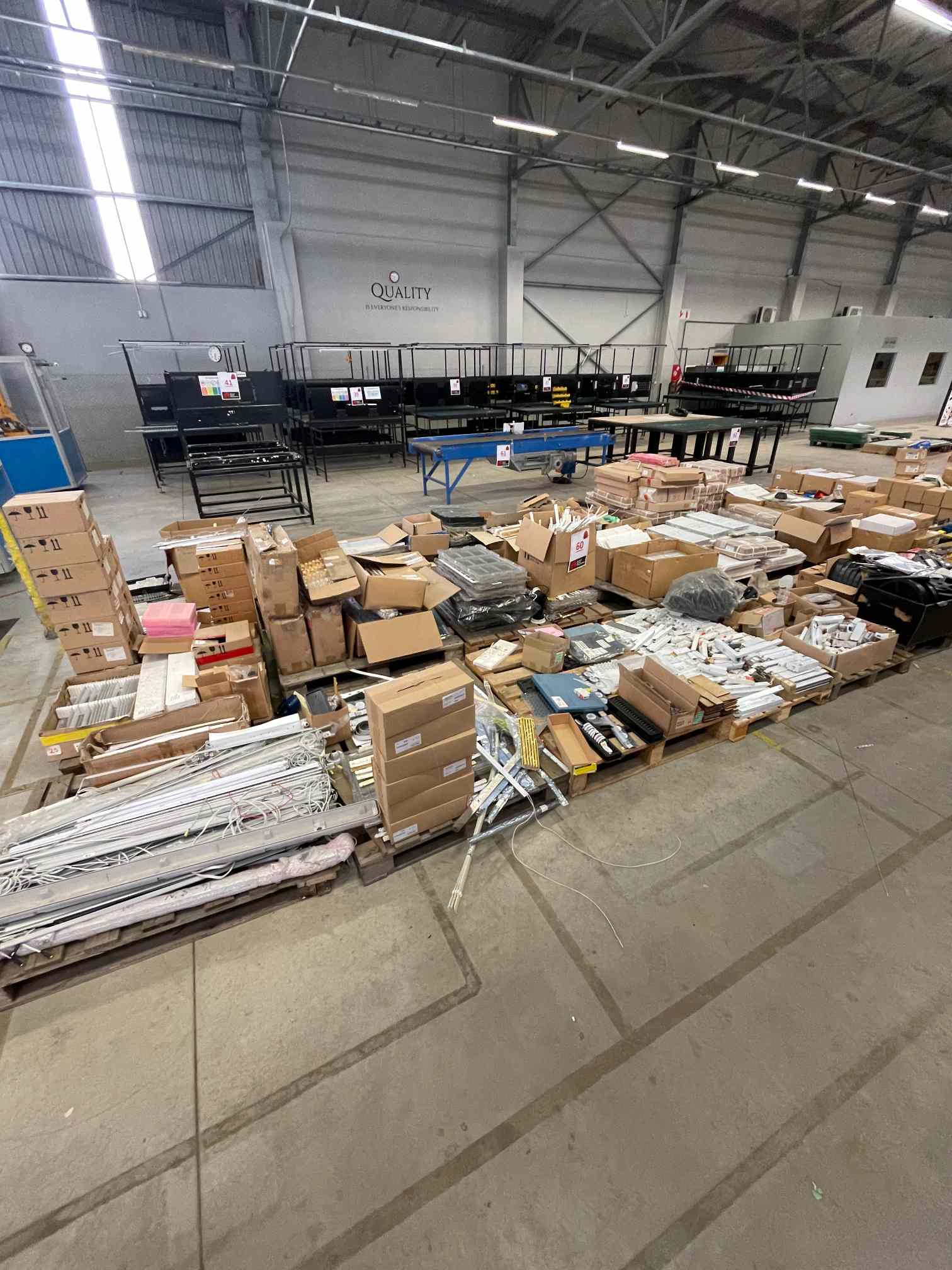 LARGE QTY VARIOUS STOCK: CARD GRIPS, CHIP ON BOARD, LEAD CONDUCTORS, VARIOUS TERMINALS, SCREWS, PARTS, CLIPS, BRACKETS, VARIOUS LEAD BOARDS, BOXES OLD REELS, VARIOUS SENSORS, LEAD TRACK SHEARS & ELECTRO STATIC DEUCES, PREVAILED LINEARS & OFF CUTS MATERIAL ETC