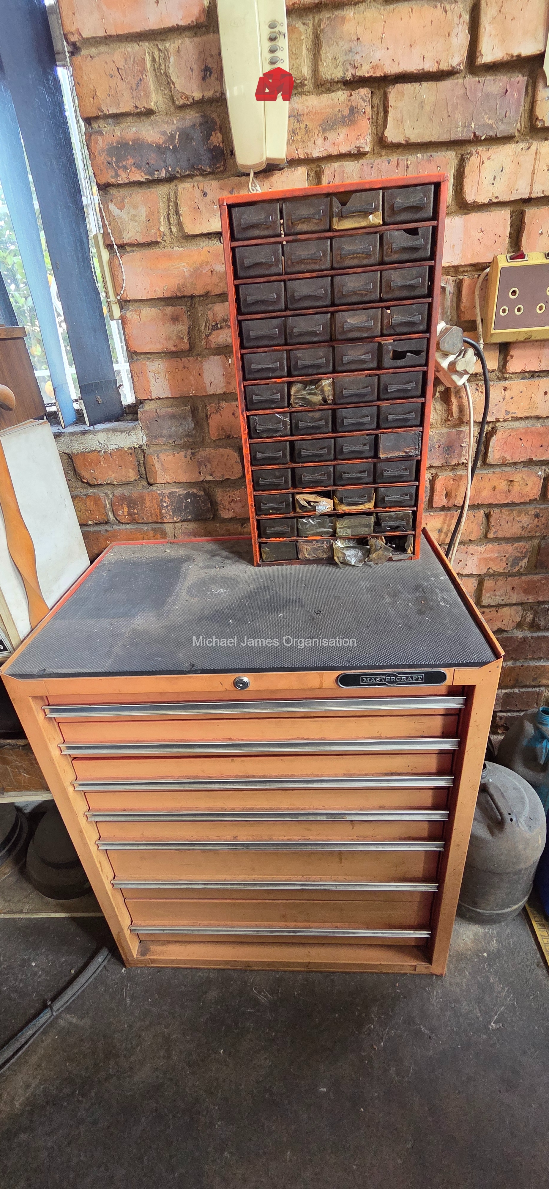 Toolbox with Screw Shelves and Contents