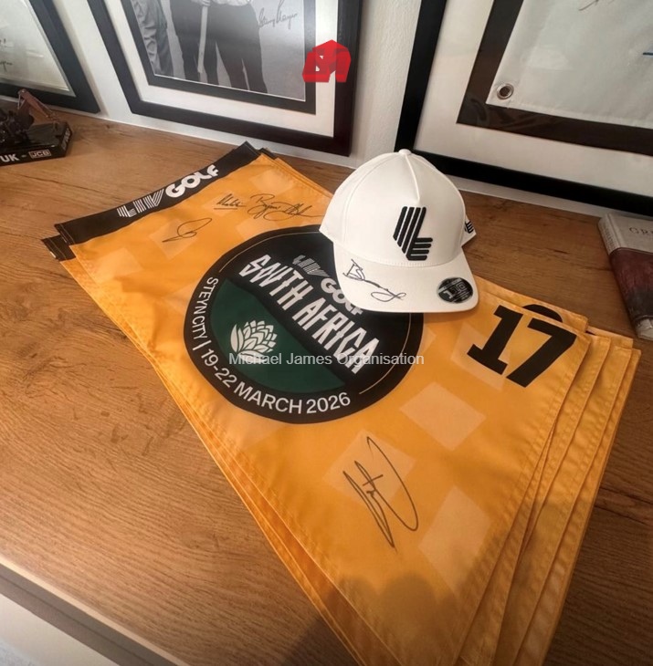 LIV memorabilia Cap and Flag signed by Bryson De Chambeau