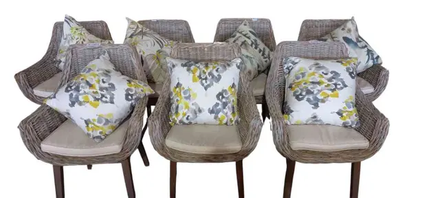 7 x Wicker Cane Patio Chairs With Cushions