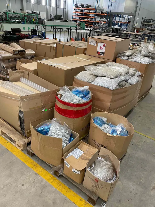 BOX WITH LARGE QTY BAGS 56MM & 12MM WASHERS, 6 BOXES ZALUX IPA 5FT BASES (LIGHTFITTINGS), 3 X PALLETS WITH QTY PVC PROFILES, PALLET WITH VARIOUS SIZED BULB SURFACE PROJECTORS, 3 X LARGE BOXES IPA BASE/ DIFF ALH 258PC ECO (LIGHT COVERS), CRATE WITH BOX OF VARIOUS BAGS CHANNEL KOUBS, CRATE WITH VARIOUS BOXES REFLECTORS, IPA ACCESSORY BAGS, (PLASTIC CRATE WITH BOXES STEEL & PLASTIC CONNECTORS, PALLET WITH BOX LIGHT COVERS, CRATE WITH BOX OF 1000 PROFILE AKT CLEAR 36 PEO 2 PMMMMA MEDIUM LIGHT COVERS ETC