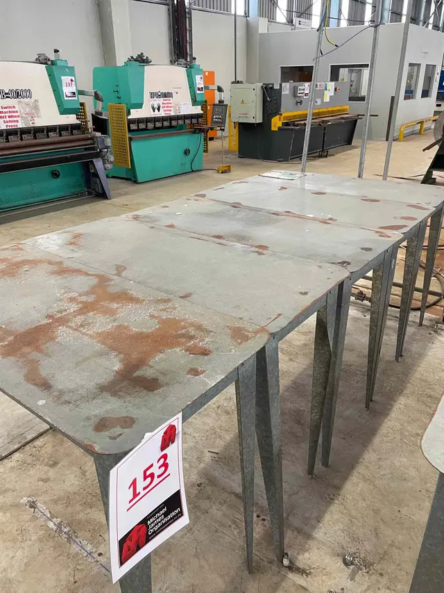 5 X STEEL WOODEN TOP WORKTABLES