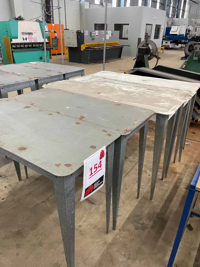5 X STEEL WOODEN TOP WORKTABLES
