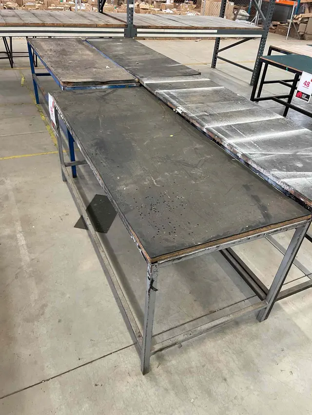 4 X STEEL WOODE/ RUBBER TOP TABLES