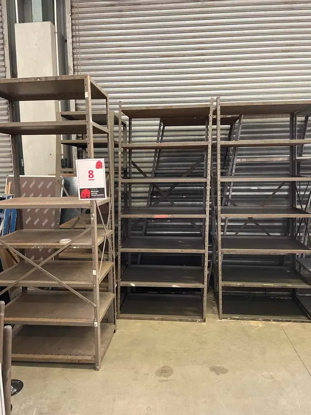 QTY STEEL 4 TIER SHELVING UNITS & QTY LAMPPOSTS