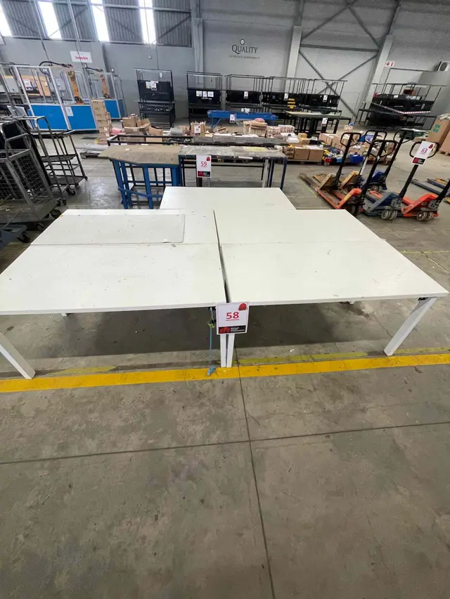 5 X WHITE STEEL WORK TABLES