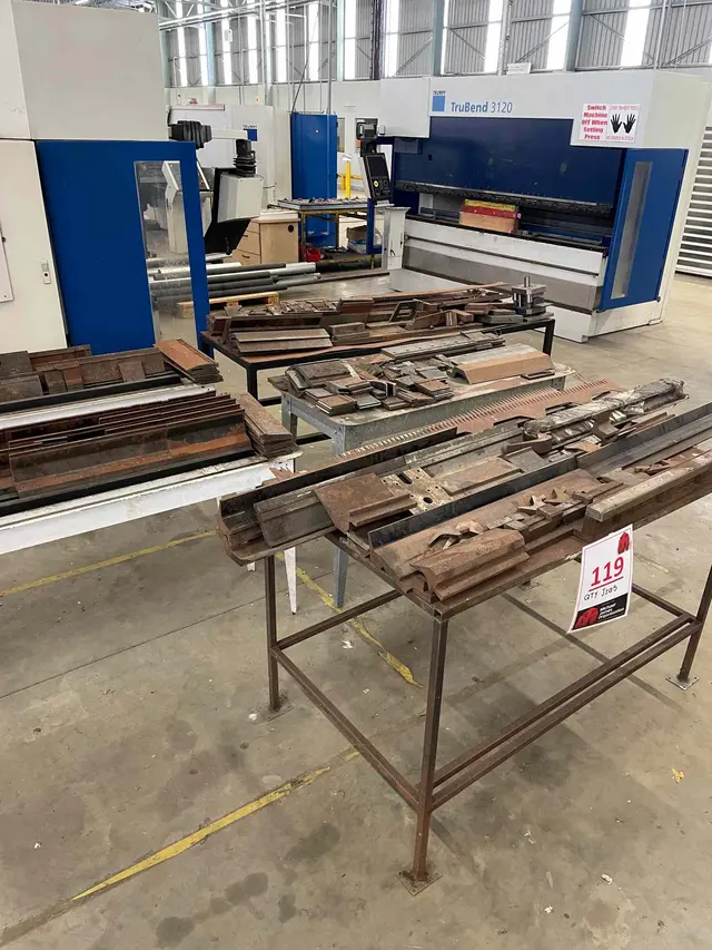 5 X STEEL TABLES & QTY JIGS ON TABLES
