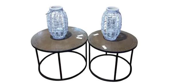 2 x Round Coffee Tables with Vases