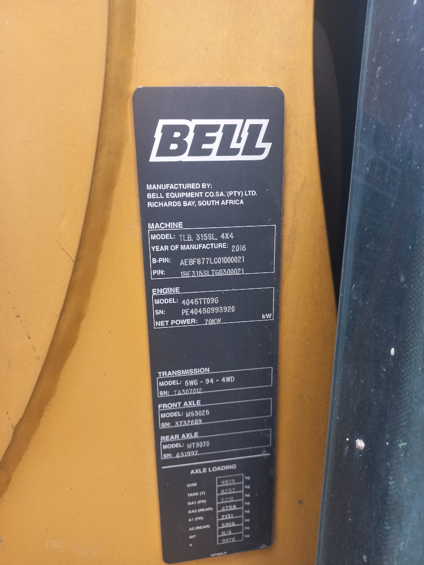 2016 Bell TLB 315SL 4X4 Backhoe Loader thumbnail 8
