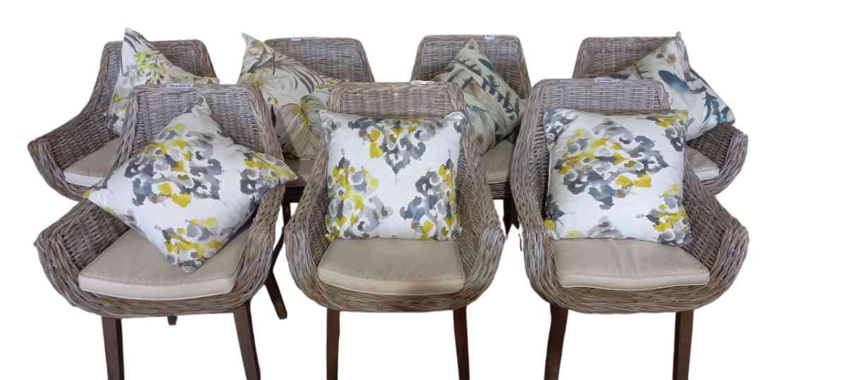 7 x Wicker Cane Patio Chairs With Cushions
