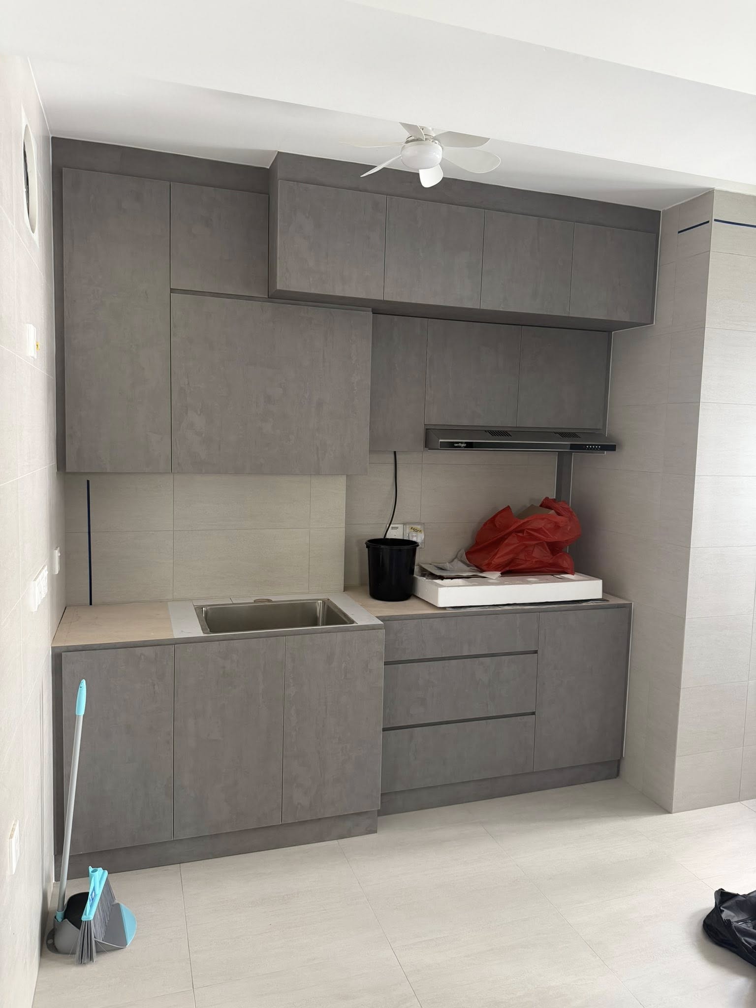Industrial Concrete-Look Galley Kitchen