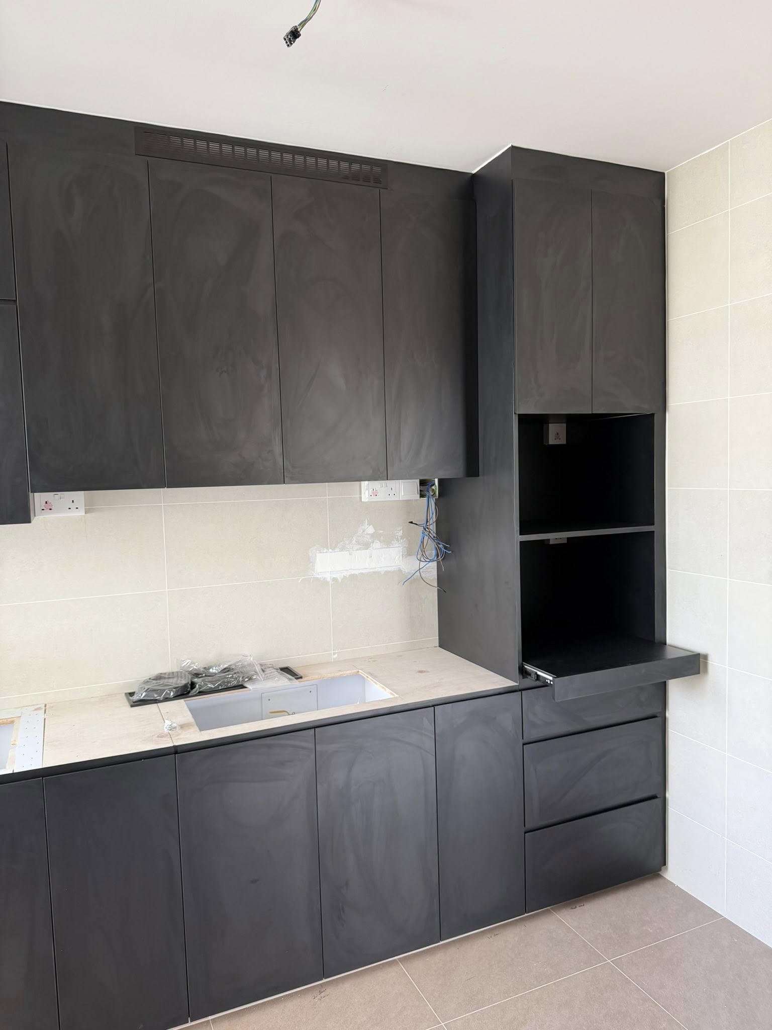 Modern Matte Black Galley Kitchen