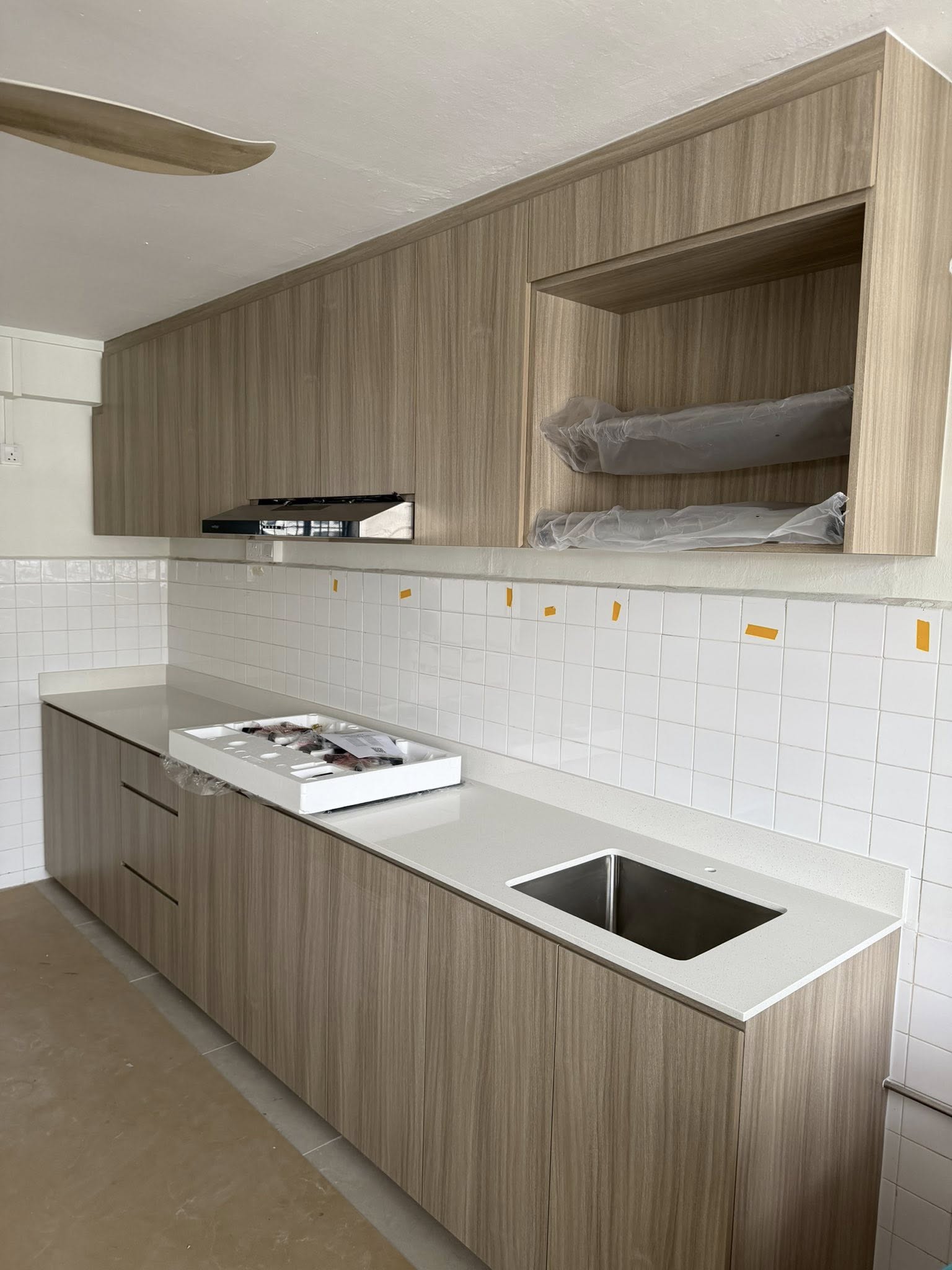 Scandinavian Wood-Grain Galley Kitchen
