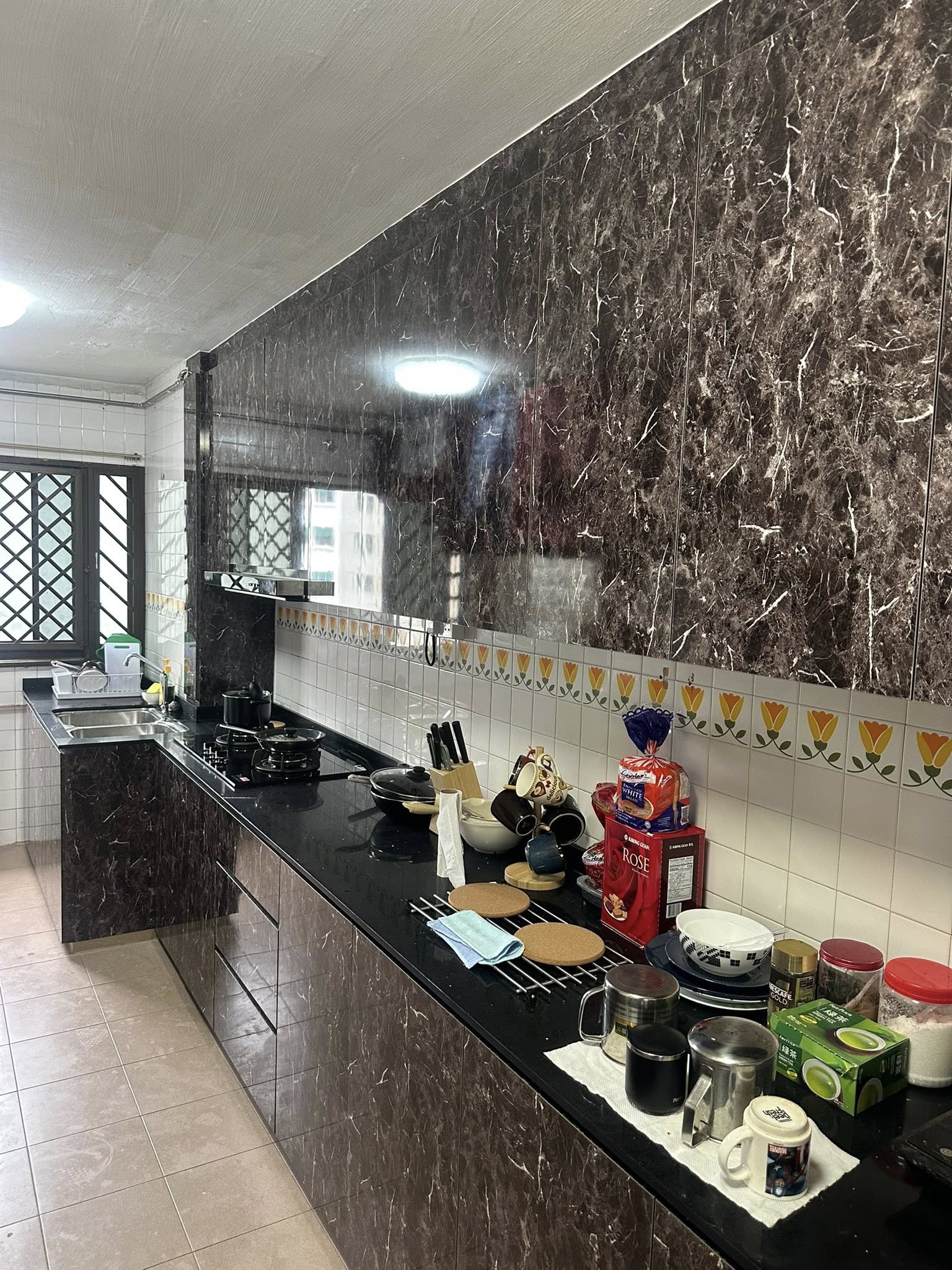 Classic Dark Marble HDB Kitchen
