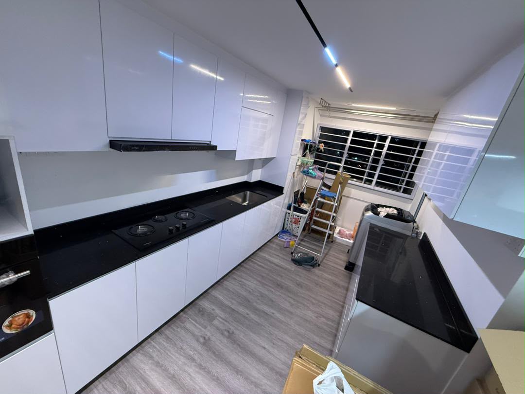 Modern Glossy White Galley Kitchen