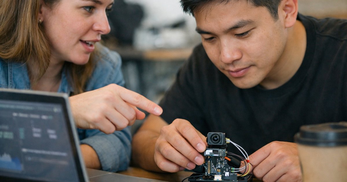 Founder showing an AI prototype to a small business owner during a close-up pilot meeting in Australia