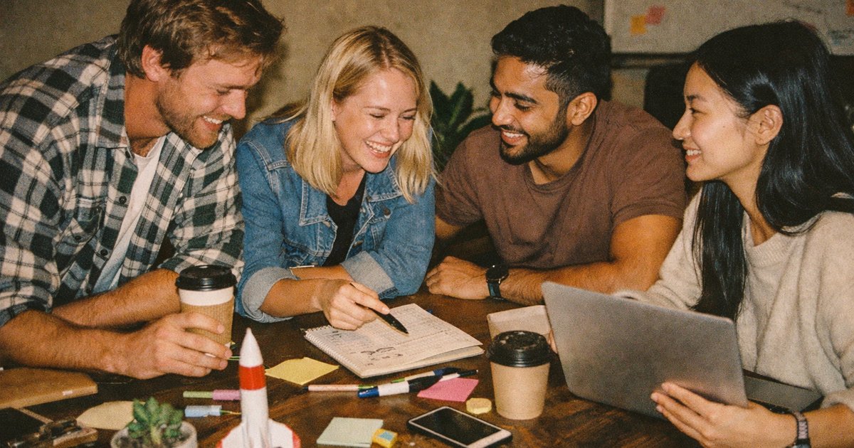 Two founders sketching product ideas on a whiteboard in a co-working space