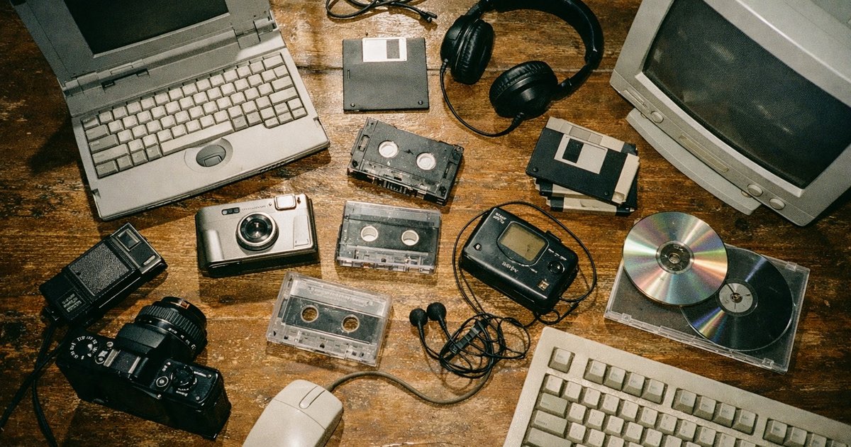 Group of diverse professionals collaborating in a tech startup, captured with a nostalgic 90s film aesthetic.